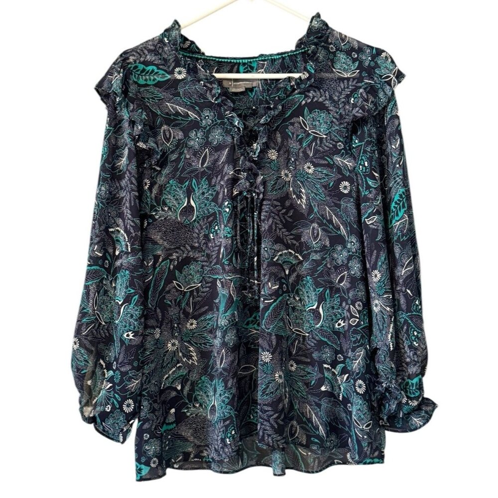 Anthropologie‎ Maeve Floral Button Up Blouse Boho Size L Pleated Ruffles Peasant